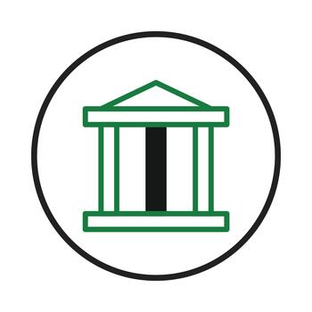 Minimalist depiction of a classical architectural structure within a circular framework offering a vector