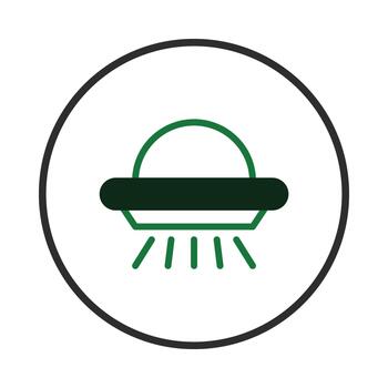 Minimalist depiction of an unidentified flying object within a circular frame a symbol of vector