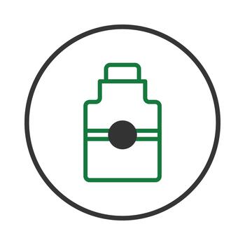 Minimalist green container icon surrounded by a black circle displaying simple design for medical vector