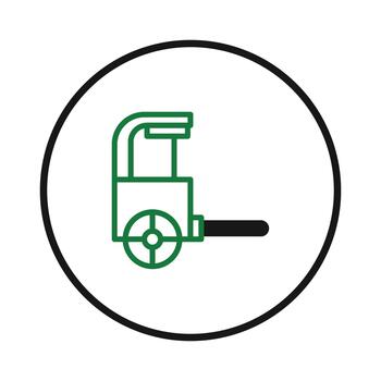 Minimalist outline icon showcasing an imaginative wheeled device with a box and handle in a circle vector