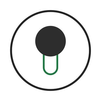 Minimalistic abstract circular symbol design featuring a black circle poised above a green loop vector