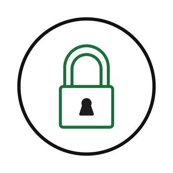 asegurado acceso simbolizado por el verde candado icono adjunto dentro un circular contorno seguridad vector