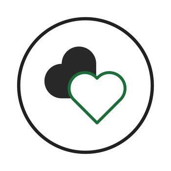 Simple icon depicting two intertwined hearts inside a circle representing affection and connection vector