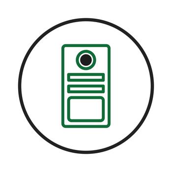 Stylized computer tower icon with clean outlines inside a black circle for design simplicity and vector