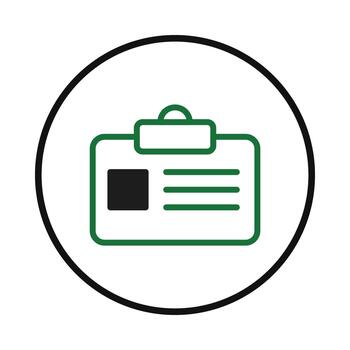 Stylized employee identification icon displaying clear identification badge enclosed inside a vector