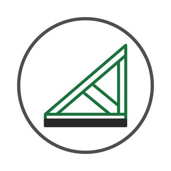 Stylized illustration presenting a construction structure icon enclosed within a circle featuring vector