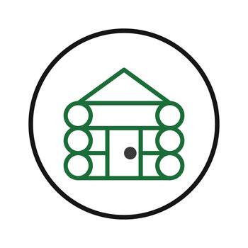 Stylized minimalistic log cabin symbol inside circular frame emblem architecture or building vector