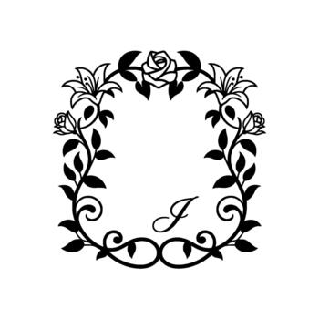 silueta floral marco con rosas y lirios adornado con un soltero elegante guión letra yo en un ligero gris antecedentes vector