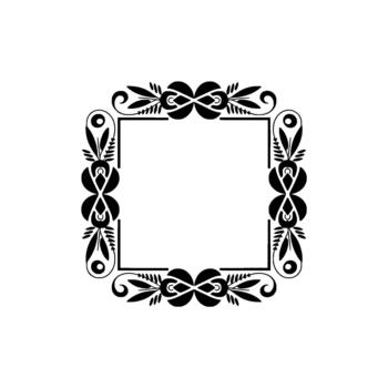 A minimalist of a square frame adorned with ornate floral and swirling leaf motifs on a clean light gray background vector
