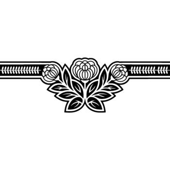 un sorprendentes ilustración presentando un estilizado floral motivo con Tres floreciente flores y intrincado hoja patrones apartado por un decorativo horizontal frontera con como un helecho elementos conjunto vector