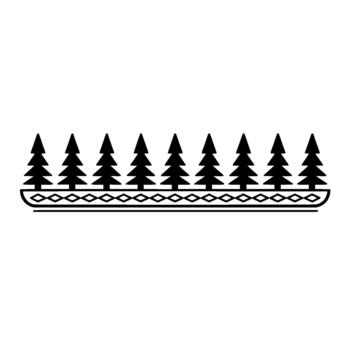 un sorprendentes estilizado presentando un horizontal fila de ocho idéntico Navidad árbol siluetas encima un decorativo frontera con diamante patrones y limpiar líneas vector