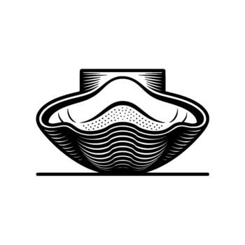 Stylized illustration of an open scallop shell with delicate wavy lines and subtle dotted texture rendered in a art style vector