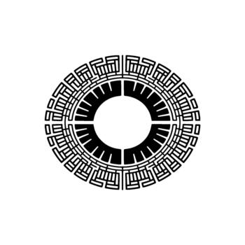 A highly detailed monochromatic circular geometric abstract featuring intricate interlocking patterns and radiating lines vector