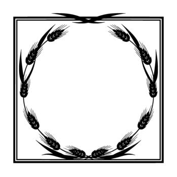 un silueta de un circular marco hecho de trigo tallos y hojas adjunto dentro un cuadrado frontera vector