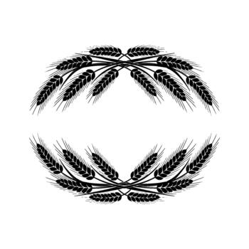 silueta de un simétrico oval marco creado por múltiple trigo tallos curva hacia adentro vector