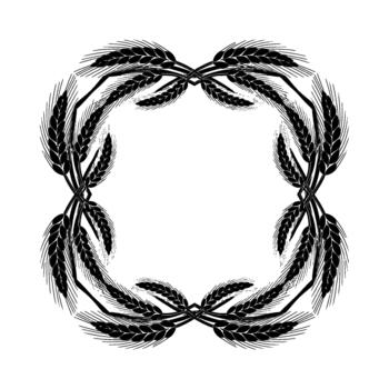 A decorative border composed of interlocking wheat stalks forming a symmetrical square frame vector