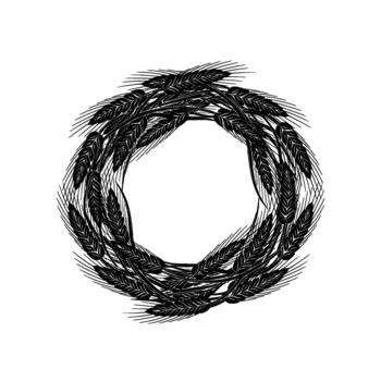 A circular wreath composed entirely of detailed wheat stalks arranged in an artistic and elegant frame vector