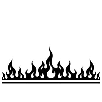 A stylized silhouette of a horizontal flame border with sharp pointed upward licking flames and a double lined base isolated vector