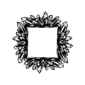 un sorprendentes marco creado desde agrupados agudo geométrico cristales rodeando un central vacío cuadrado espacio para texto o imagen vector