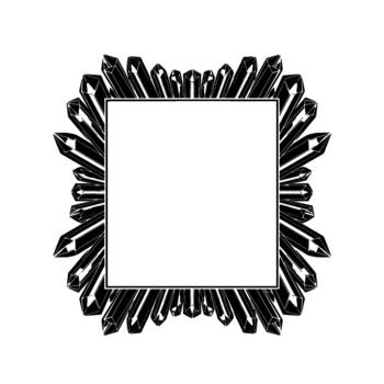 A striking abstract square frame composed of numerous sharp crystal formations radiating outwards from a central square space perfect for text or elements vector