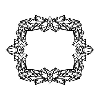 Intricate geometric polygonal abstract border frame composed of sharp angular lines and faceted crystalline shapes isolated vector
