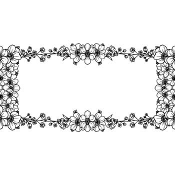 Elegant floral border illustration with repeating flower patterns and delicate stems creating a refined rectangular frame vector