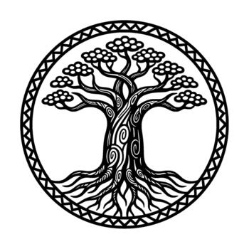 intrincado árbol de vida emblema exhibiendo entretejido ramas y raíces dentro un detallado circular marco representando antiguo sabiduría y interconexión para espiritual conceptos vector