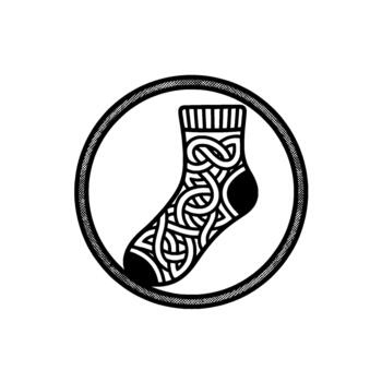 Intricately detailed sock illustration showcasing Celtic knotwork patterns within a circular emblem representing heritage and textile concepts vector
