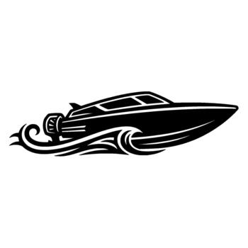 Highspeed motorboat silhouette with stylized wave patterns and a streamlined hull representing maritime adventure and aquatic exploration concepts vector