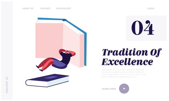 Back to School, Knowledge Website Landing Page, Tiny Man Character College or University Student Lying on Floor at Huge Book vector