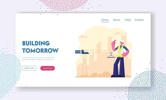 Ingenieria ocupación sitio web aterrizaje página. constructor arquitecto o ingeniero trabajador participación proyecto Plano estar a edificio sitio vector