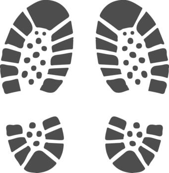 Multiple boot prints symbolizing journey progression and direction vector