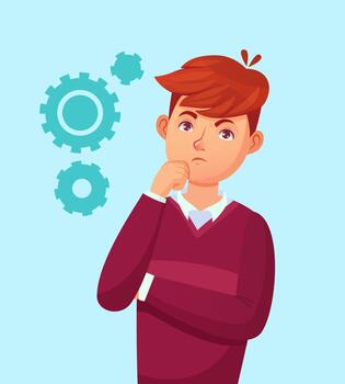 Man thinking about ideas and problem solving process vector