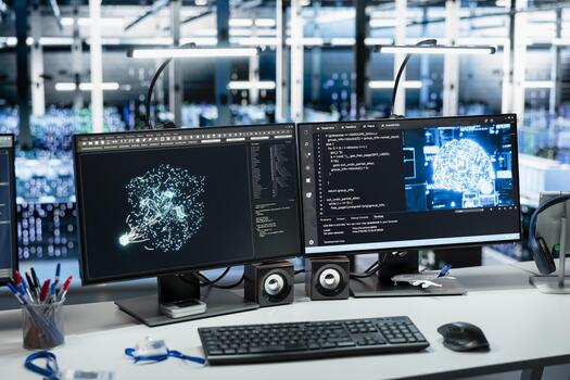 cerca arriba de datos centrar piezas supervisión ai llm modelo montajes en rack actuación usado en automatización cargas de trabajo puesto de trabajo monitores supervisando artificial inteligencia servidor aparejos equipo foto