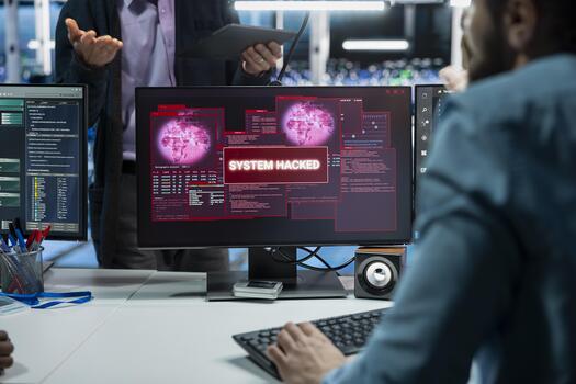 datos centrar trabajadores mejorando seguridad sistemas utilizando artificial inteligencia a detener infracciones cerca arriba de trabajo en equipo servidor granja programadores utilizando ai llm asistente a evitar hacker robar datos foto