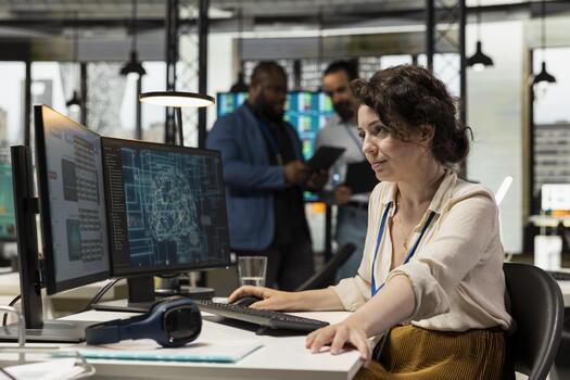 ejecutivo asistente trabajos con ai profundo aprendizaje profético analítica en ordenador personal, utilizando inteligente trabajo soluciones y nube informática a desarrollar adaptado estrategias. artificial inteligencia algoritmos foto