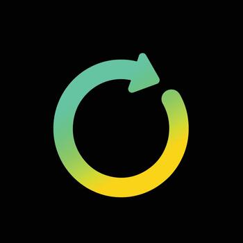 Circular refresh arrow icon, clean flat design, colorful gradient tones green, cyan, yellow, smooth rounded edges, minimal modern style, isolated on Black background. vector