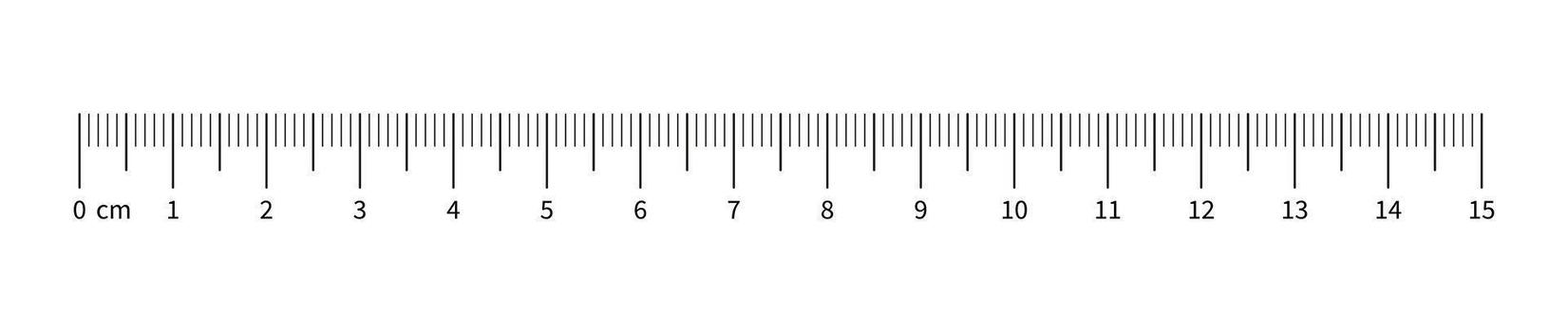 Ruler scale 15 centimeters with numbers. Measuring chart with 150 mm. Ruler scale, sewing tool template. Length measurement height, distance, math. vector