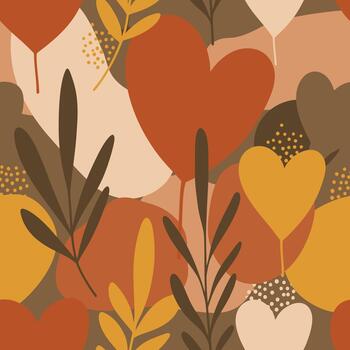 sin costura bohemio resumen modelo con corazones y otoñal botánico formas vector