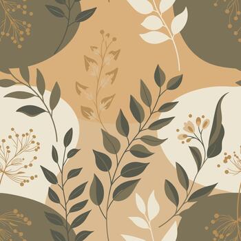 sin costura moderno botánico modelo con apagado terroso ramas y resumen formas vector