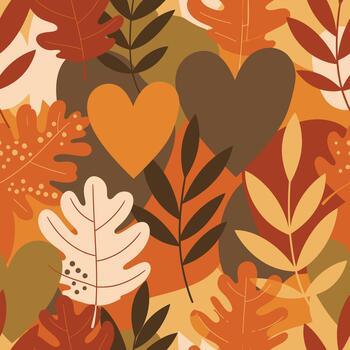 boho otoño sin costura modelo con que cae hojas y corazón formas vector