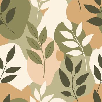 sin costura boho botánico modelo con terroso verde hojas y resumen formas vector