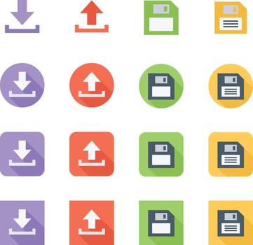 digital archivo administración íconos representando subir descargar y salvar opciones para computadora datos transferir vector