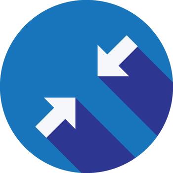 Blue Circle Icon with White Arrows Pointing Right and Down Isolated on Transparent Background vector