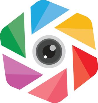 Colorful Camera Lens Icon Design with Vibrant Triangles Isolated on Transparent Background for Web and App Design vector