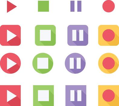 colección de vistoso medios de comunicación jugador controlar íconos en plano diseño estilo aislado en blanco antecedentes vector