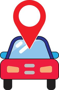 Red car with location pin icon on windshield navigation concept isolated on white background vector