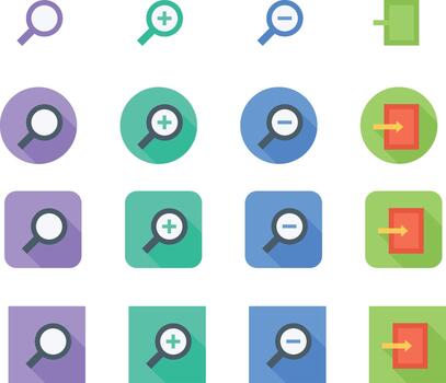 vistoso icono conjunto representando buscar enfocar y exportar funcionalidad para sitio web diseño y aplicación desarrollo interfaz elementos vector