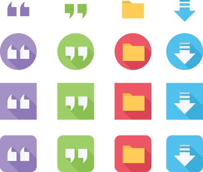 Colorful Icon Set Representing Different Actions Including Quotes Folders and Downloads in Modern Style vector