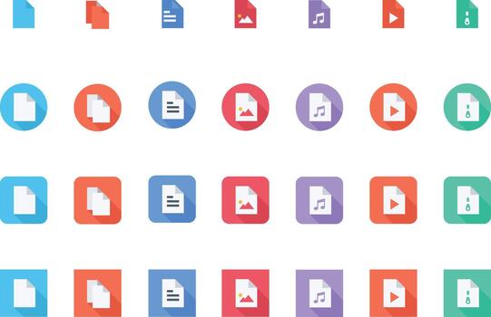 vistoso archivo formato íconos conjunto en plano diseño varios documento tipos para software y web interfaz desarrollo vector